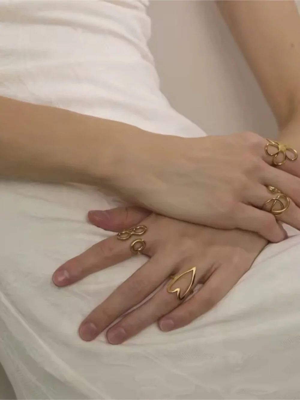 Gold color tone Triple Open Oval Statement Ring